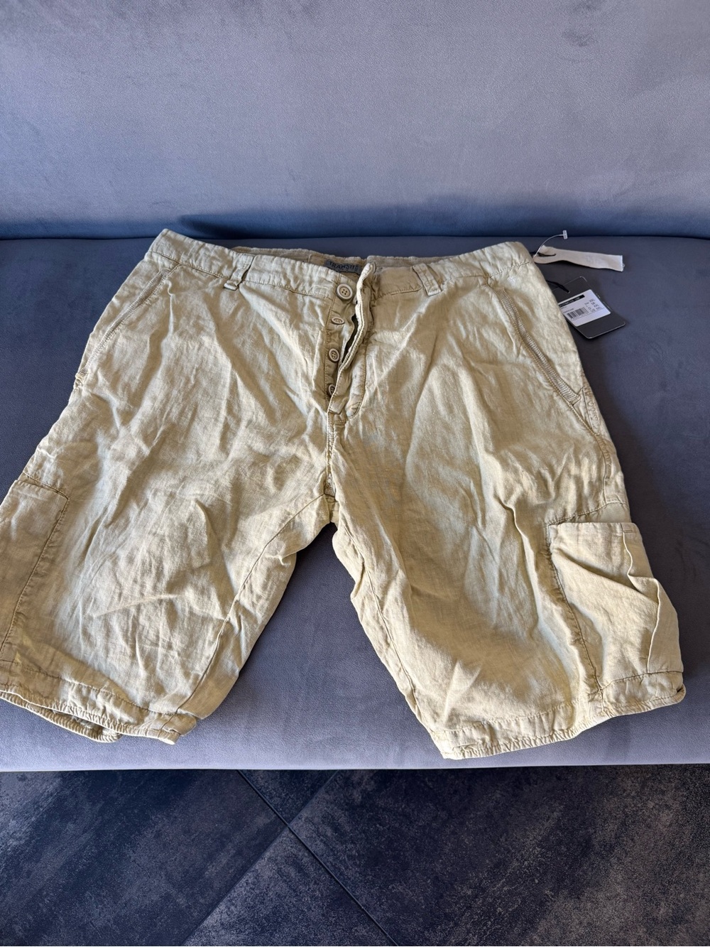Men's Casual Linen Drawstring Cargo Shorts - Cream